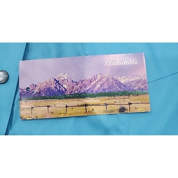 Panhandle Solid Pearlized Snap Turquoise Western Shirt Rodeo Women's Medium - Picture 9 of 13